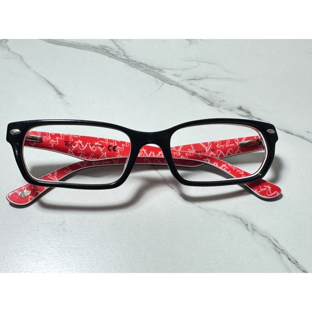 Ray-Ban RB 5206 2479 Black Red Logo Rectangular Eyeglasses Frame 52-18-140 AS IS